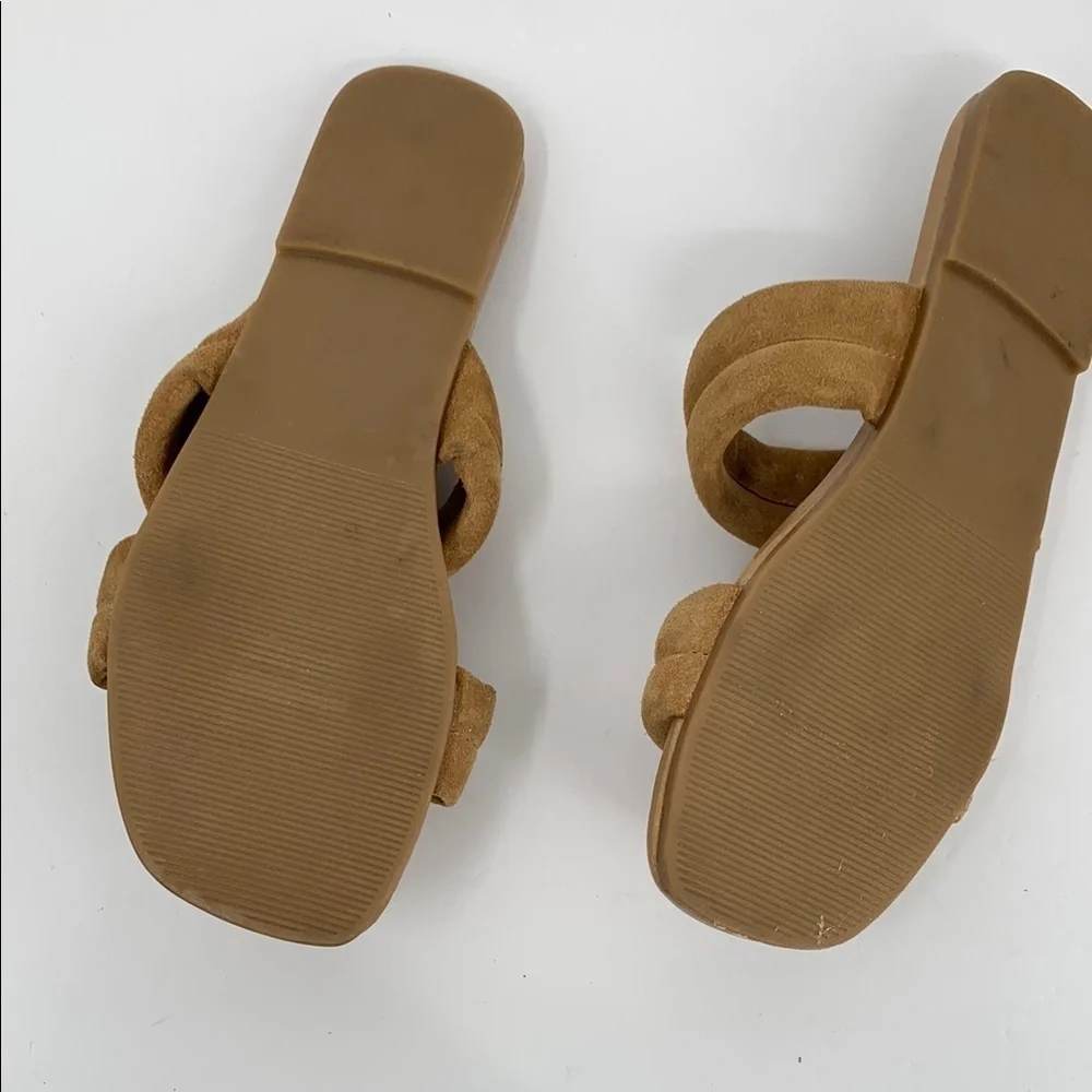 Steve Madden Wizen double strap slide sandal shoe flat brown suede mule puffy 9